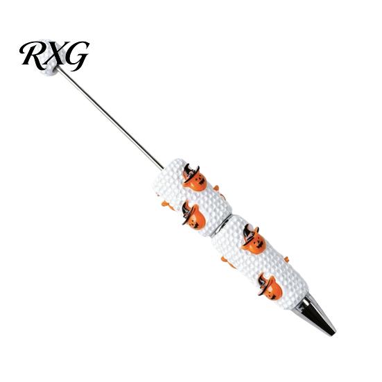 Pumpkin Shaped Ballpoint Pens Halloween Rhinestone Beadable Pen, DIY Sparkly Cat Ghost Plastic Beaded Spooky Stationery Glitter Black Ink Pen