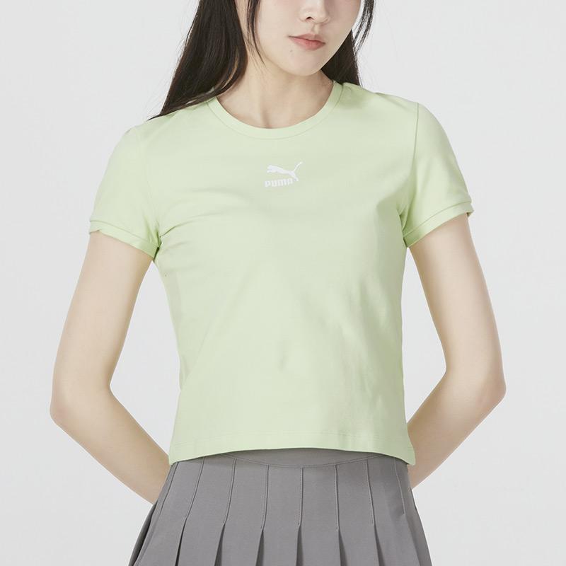 Puma Solid Color Logo Casual Short Sleeve T-Shirt Women tops Cyan 532562-06