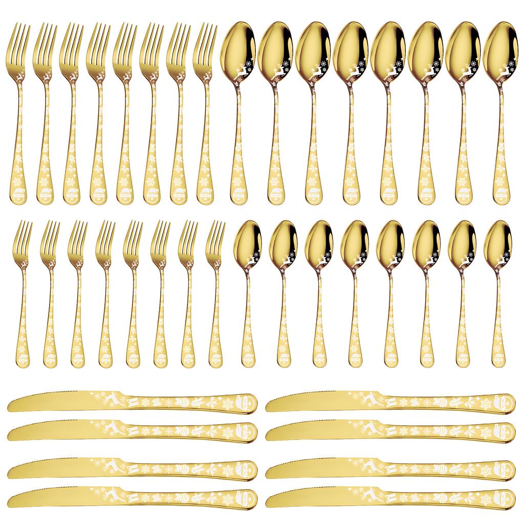 Conjunto de talheres de ouro de 40 peças para 5 talheres de aço inoxidável com borda redonda