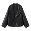 Fall New Women's Clothing French Style Commute Style Flip Collar Long Sleeves Zipper Poly Urethane Leather Short Jacket