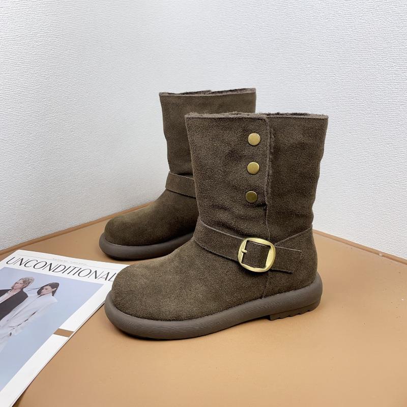 Fold two fashionable snow boots for women, retro lamb wool piled and thickened medium boots for children