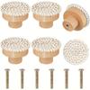 6Pcs Bohemian Rattan Dresser Knobs, Round Wooden Drawer Knobs with Handmade Wicker Weave and Screws for Furniture, Cabinets, Dresser Knobs