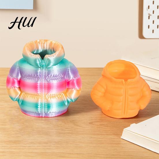 Marker And Pencil Holder Puffer Jacket Pen Holder, 3D Printed Desk Organizer, Novelty Stationery Cup for Office Home, Creative Gift Kids Students