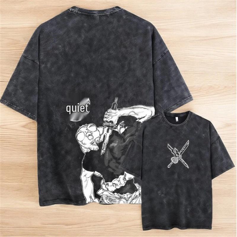 Vintage Washed Anime Print Men’s Harajuku T-Shirt