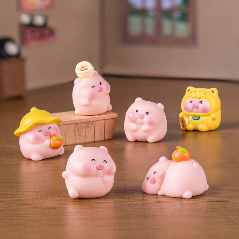 Tiny Lucky Pig Figurine PVC Cute Decoration For Desk Shelf Car Interior Miniature Garden Design Animal Figures Display