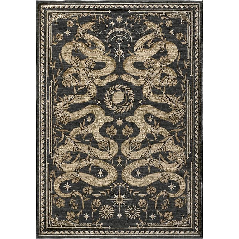 Green Living Room Carpet Snake Carpets Machine Washable Non-slip Rug Retro Home Decoration Rugs for Bedroom Bedside Floor Mat