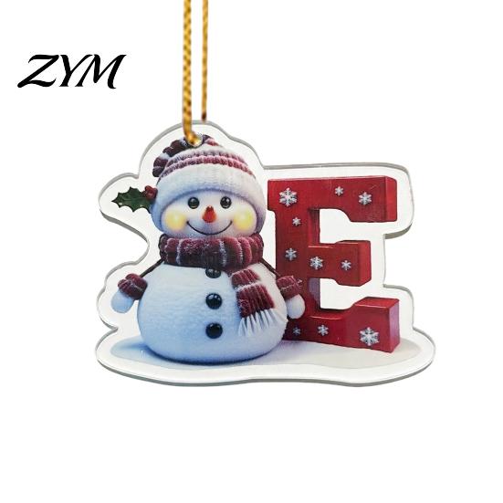 Unique Christmas Tree Hanging Decor 26 Letter Ornaments, 2D Flat Snowman Decoration, Acrylic A-Z Festive Home Supplies Alphabet Letters Pendant