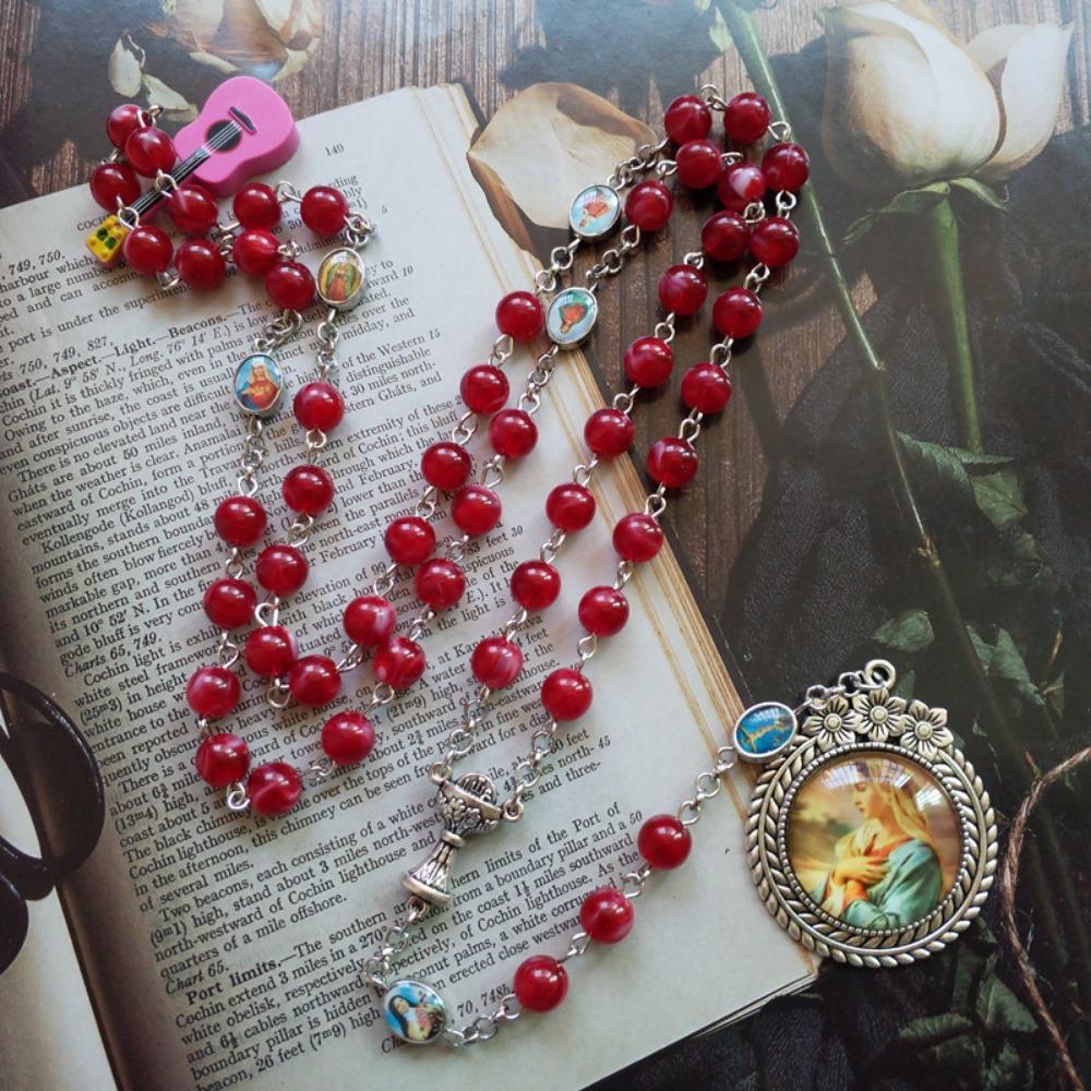 Catholic Rosary Mary Blessing Rosary Prayer Necklace with Pendant amulet virgin Mary for Cross Pendant Rosary Necklace