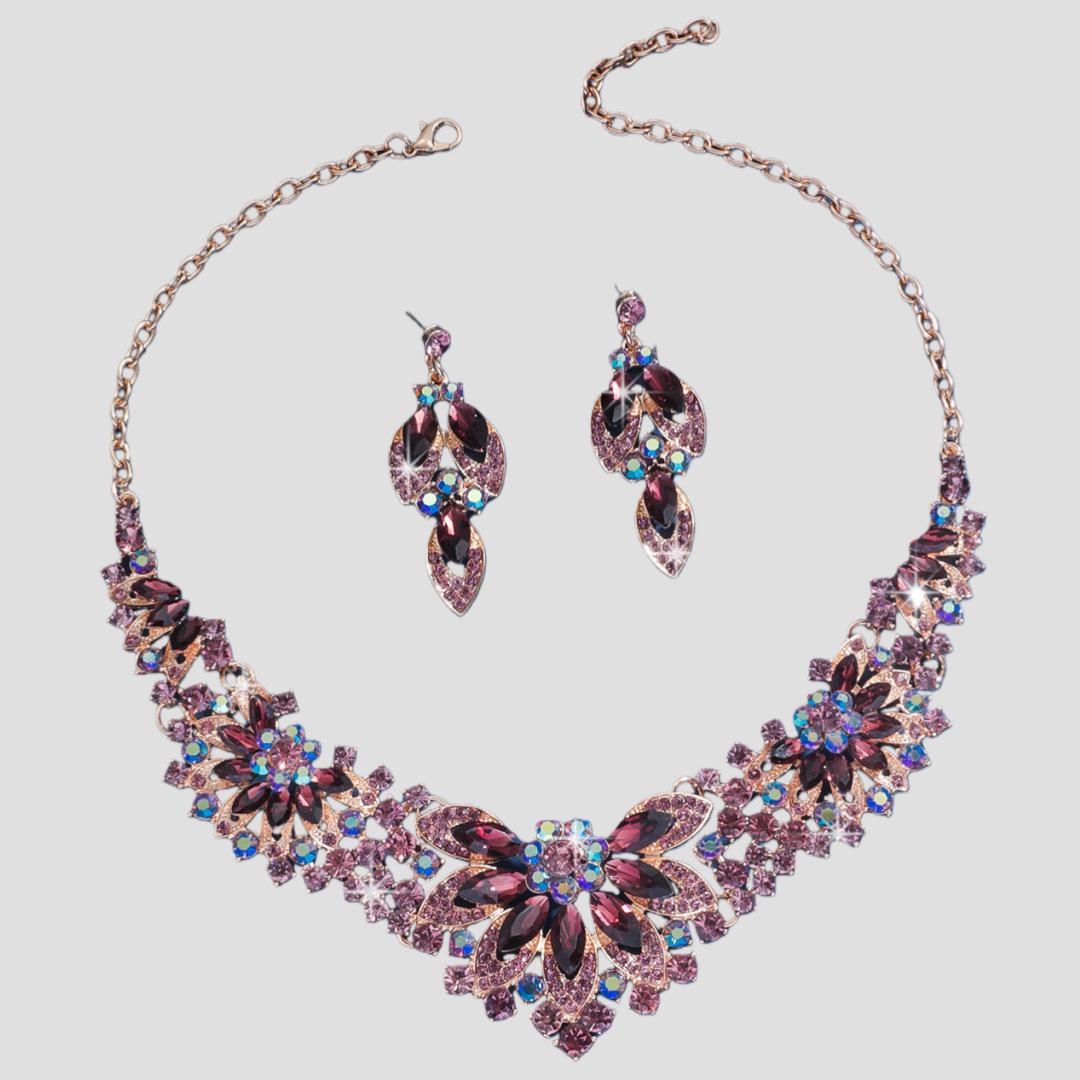 Colorful Rhinestone Bridal Necklace & Earring Set