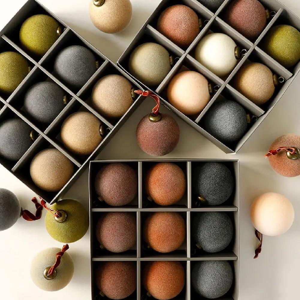 9Pcs Light Luxury Christmas Ball Ornaments Flocking Christmas Tree Party Decoration 2025 New Year Christmas Spheres Pendant