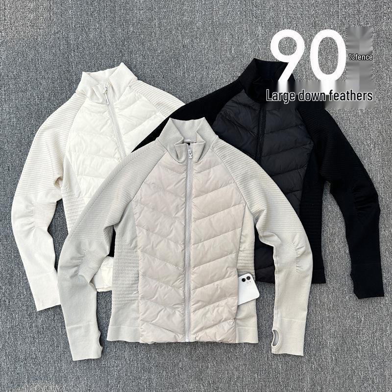 Women's Short Slimming Lightweight White Goose Down Jacket for Running and Outdoor Yoga - Autumn/Winter