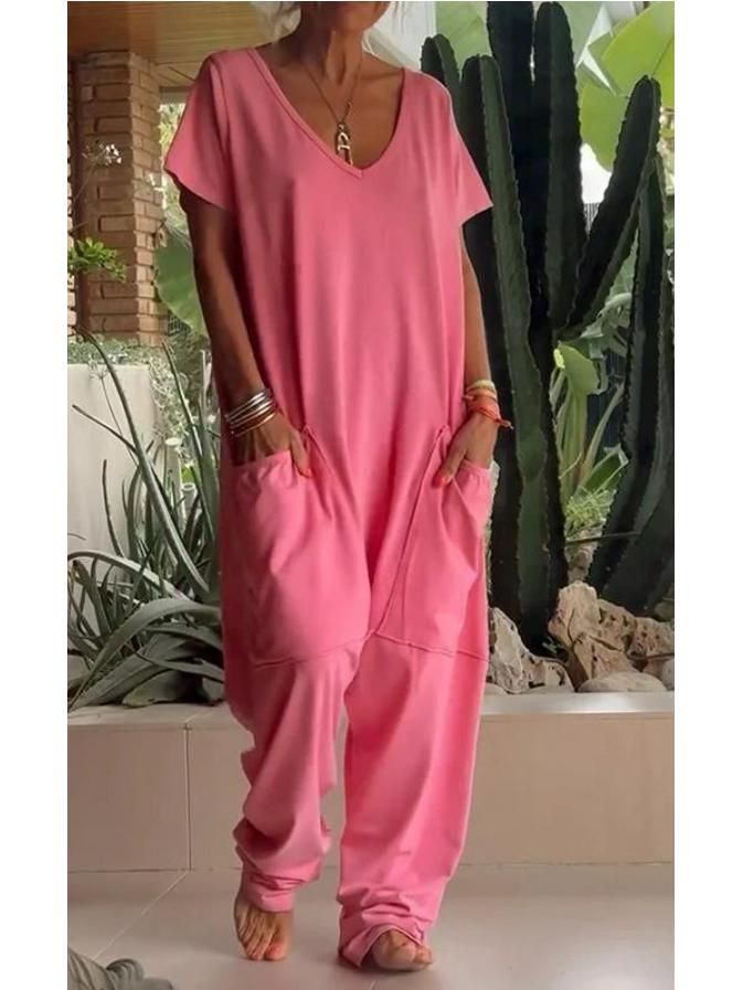 

2026 Spring/Summer Women s Solid Color Low Crotch Jumpsuit with Large Pockets - Elegant, Europe/America Style 3XL рожевий