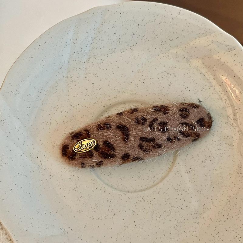 Корейская осенне-зимняя серая заколка для волос с леопардовым принтом и бантом - Модная роскошная BB-заколка