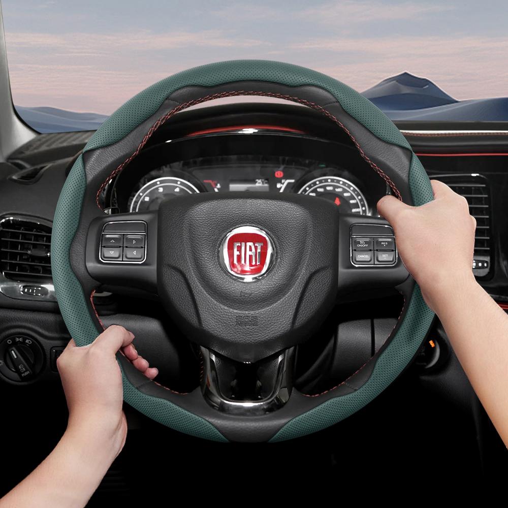 Suitable for Fiat Breathable Hole Leather Steering Wheel Cover Segmented Quick Release Design Non-Slip and Durable 500 Grande Punto Evo Ducato Bravo