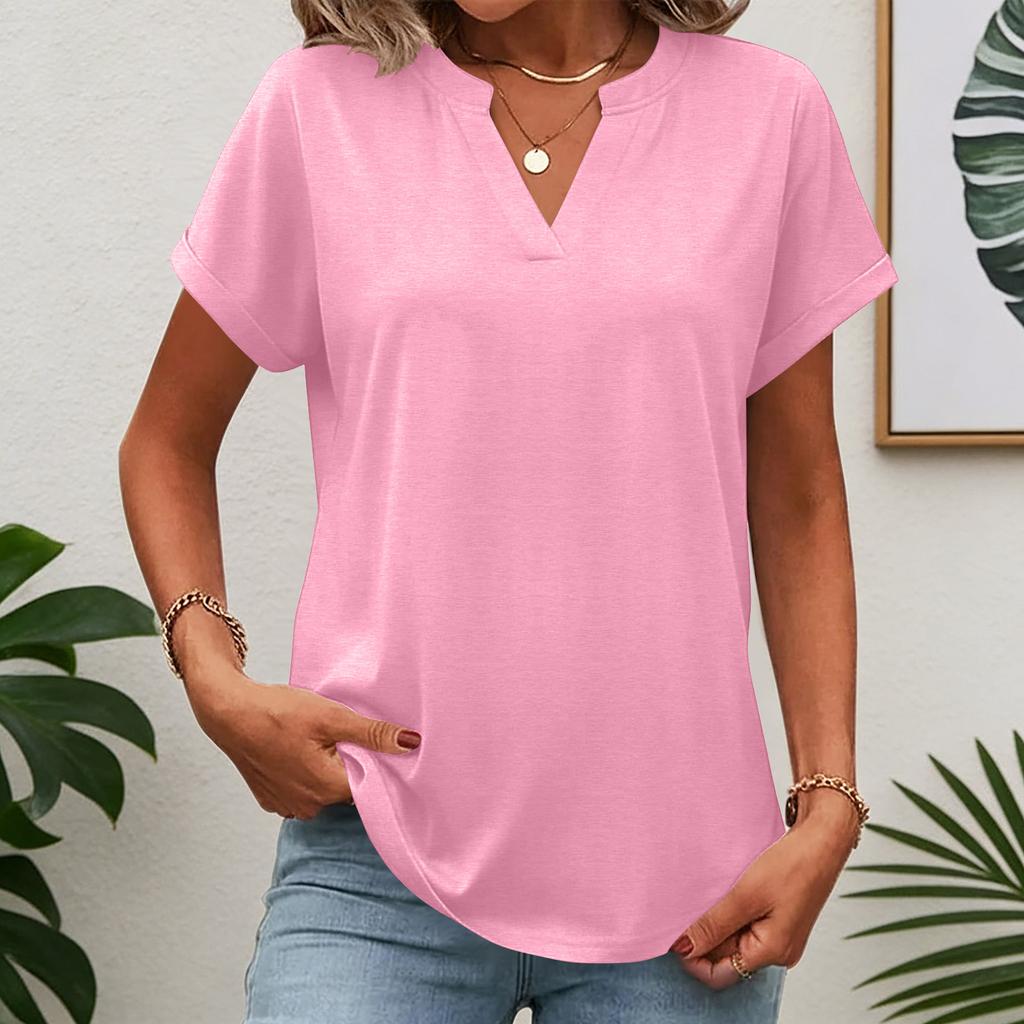 Womens Tops Short Sleeve Tee Summer V Neck Shirts Work Blouses Business Tunic