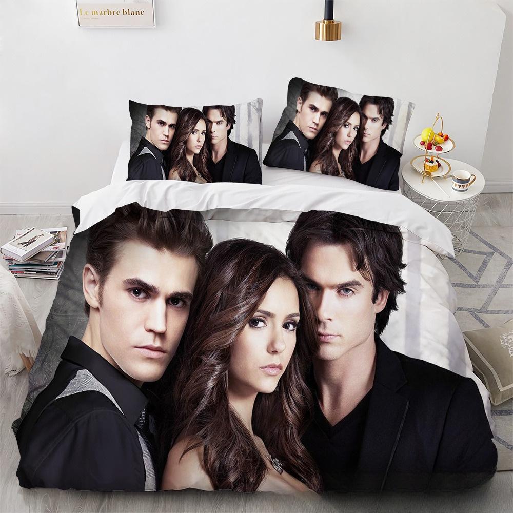 Damon Salvatore The V-Vampire D-Diaries Black Bedding Set, Anime Duvet Cover and Pillowcases, Home Bedroom Decor, Boys' Gifts