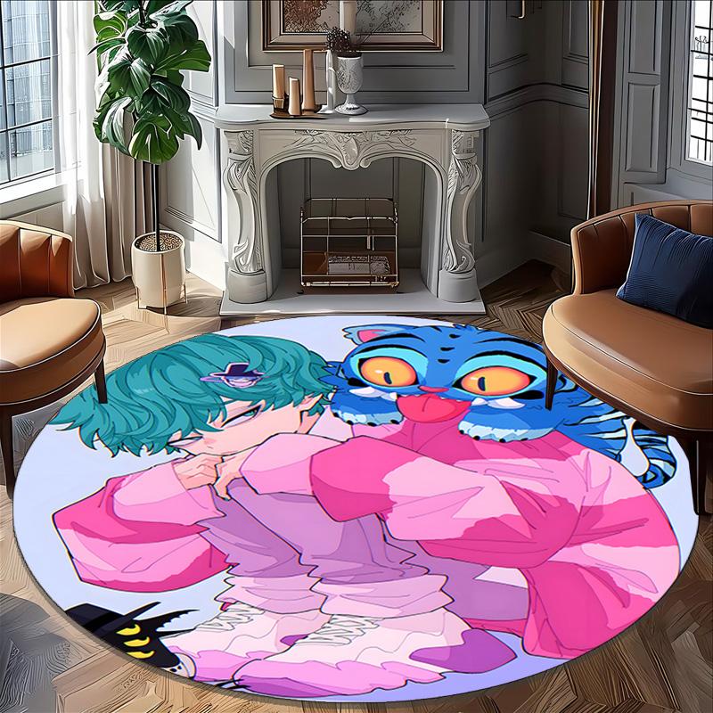 1pc KPop Demon Hunters SAJA BOYS2 Print Round Carpet Chair Round Carpet Suitable for Bedroom Living Room Home Decorative Carpet