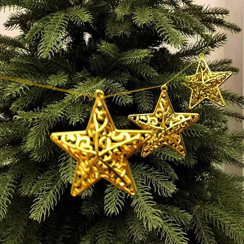 Weihnachtsstern Hängeornament Ausgehöhlt Gold Silber Rot Fünfzackiger Stern 3D Weihnachtsbaum Anhänger Neujahrsparty Dekoration Zubehör