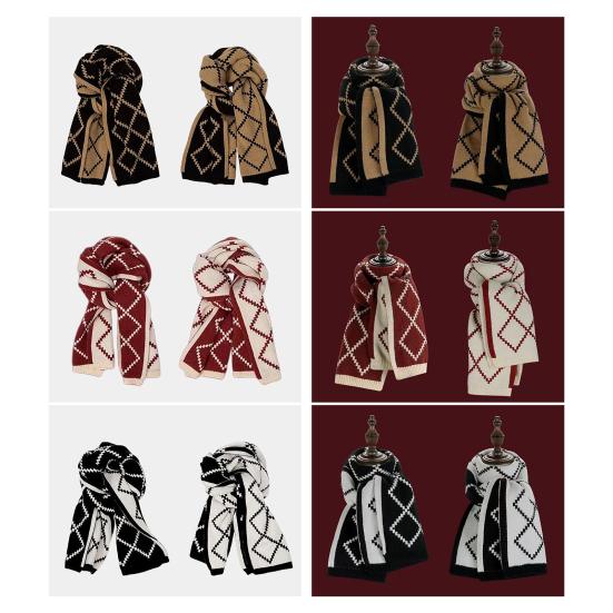 Yousheng Women Scarf Rhombus Pattern Knitted Scarf Double-Sided Warm Lightweight Winter Neck Warmer Outdoor Cycling Scarf