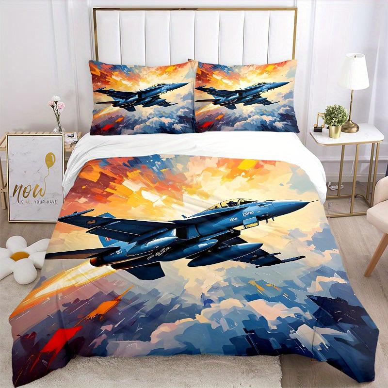 3pcs Jet Fighter Soft and Comfortable Breathability, Bedding Set, Machine Washable, Suitable for All Seasons113