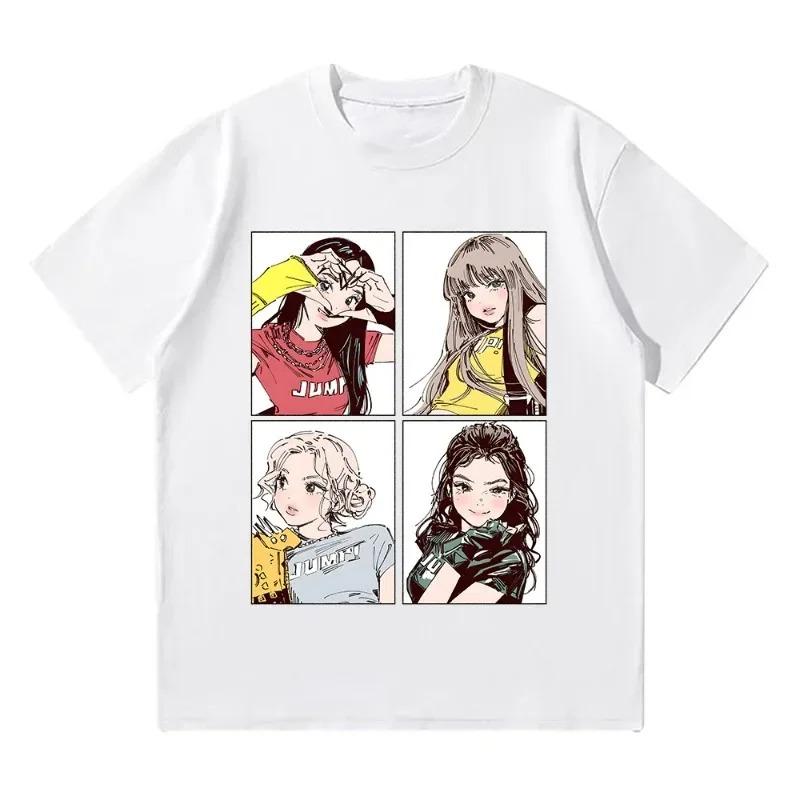 

Kpop BP Прыжок 2026 Футболки Розовые Одежда для Девочек из Группы Очаровательные Футболки с Аниме-Графикой Летние Высококачественный Хлопок Удобные Топы в Стиле Y2K 4XL