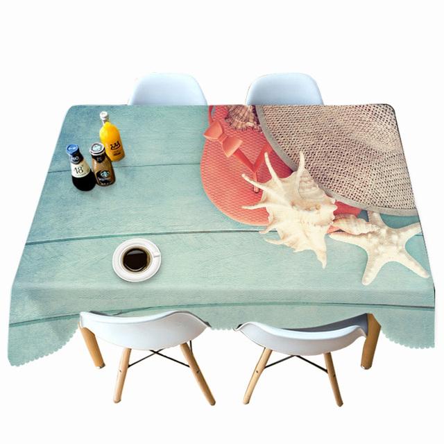 Thicken Cotton Tablecloth Starfish Imitation Wood Grain Pattern Rectangular Round Table Cloth For Wedding Picnic Party