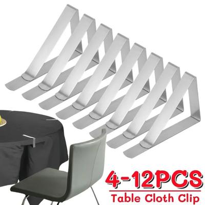 4-12 Peças Clipe para Toalha de Mesa de Aço Inoxidável Clipe Antiderrapante para Toalha de Mesa Suporte para Mesa de Casamento Piquenique Clipes Fixos Triangulares