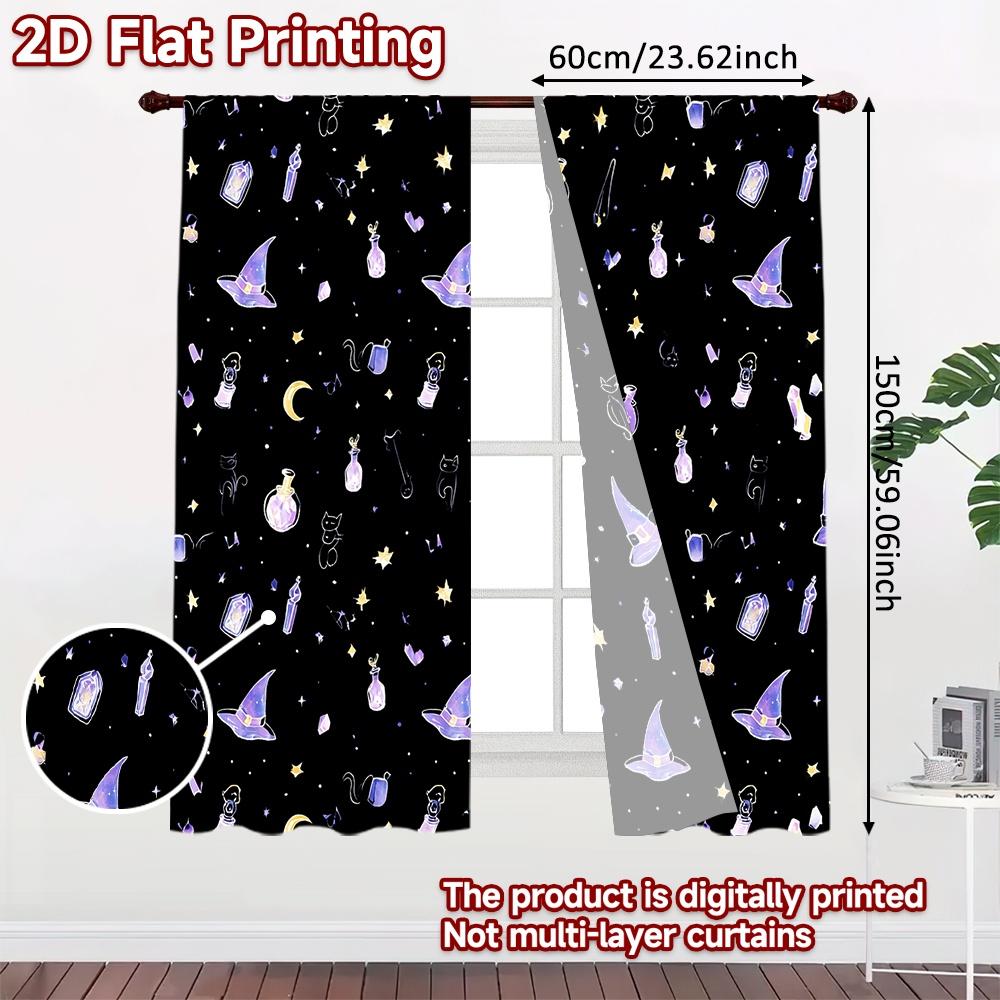 Set Of 2 Flat Printing Curtains Without Rod Halloween Magic Elements April Fools Is Day Festival Fashion Prints Light Curtain Polyester
