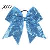 Stage Costume Accessories Sequins Hair Bows, Elastic Tie, Large Cheerleading Shiny Bows for Girls Band Ponytail Holder, Glitter Scrunchies Women Teens