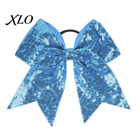 Stage Costume Accessories Sequins Hair Bows, Elastic Tie, Large Cheerleading Shiny Bows for Girls Band Ponytail Holder, Glitter Scrunchies Women Teens