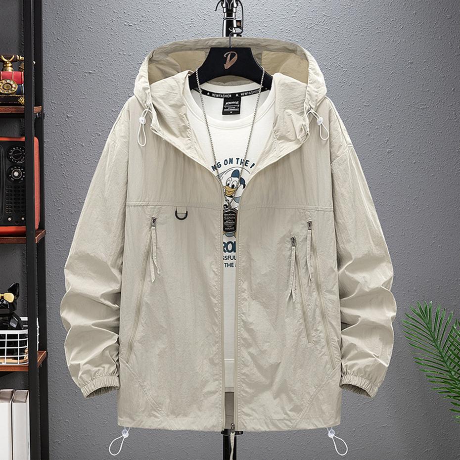Plus Size Summer Men Jackets Sun Protection Skin Coats Ultra-Light Hooded Jackets Big Size Men Windbreaker