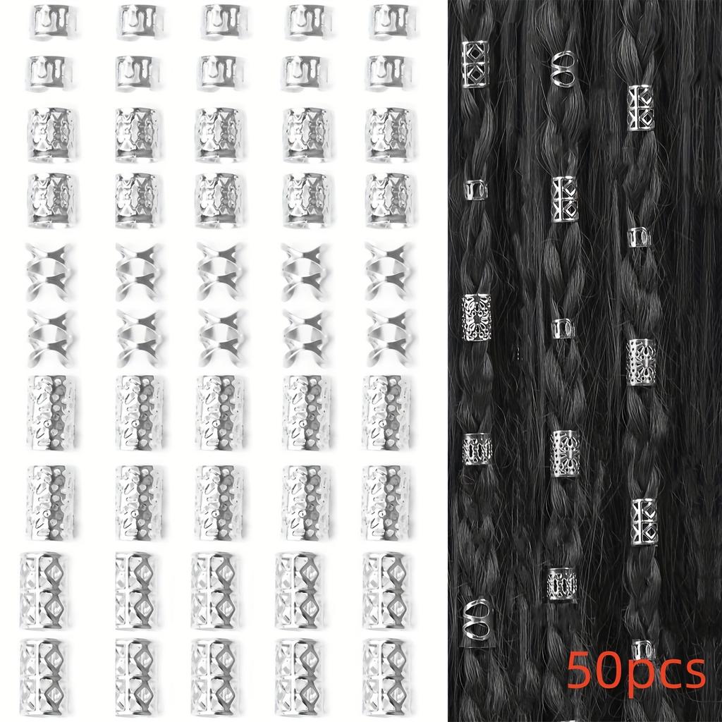 50PCS Bohemian Style Mini Dreadlock Beads Vintage Hollow Hair Rings Hair Pins Loops Hair Accessories Loc Hair Jewelry for Braids