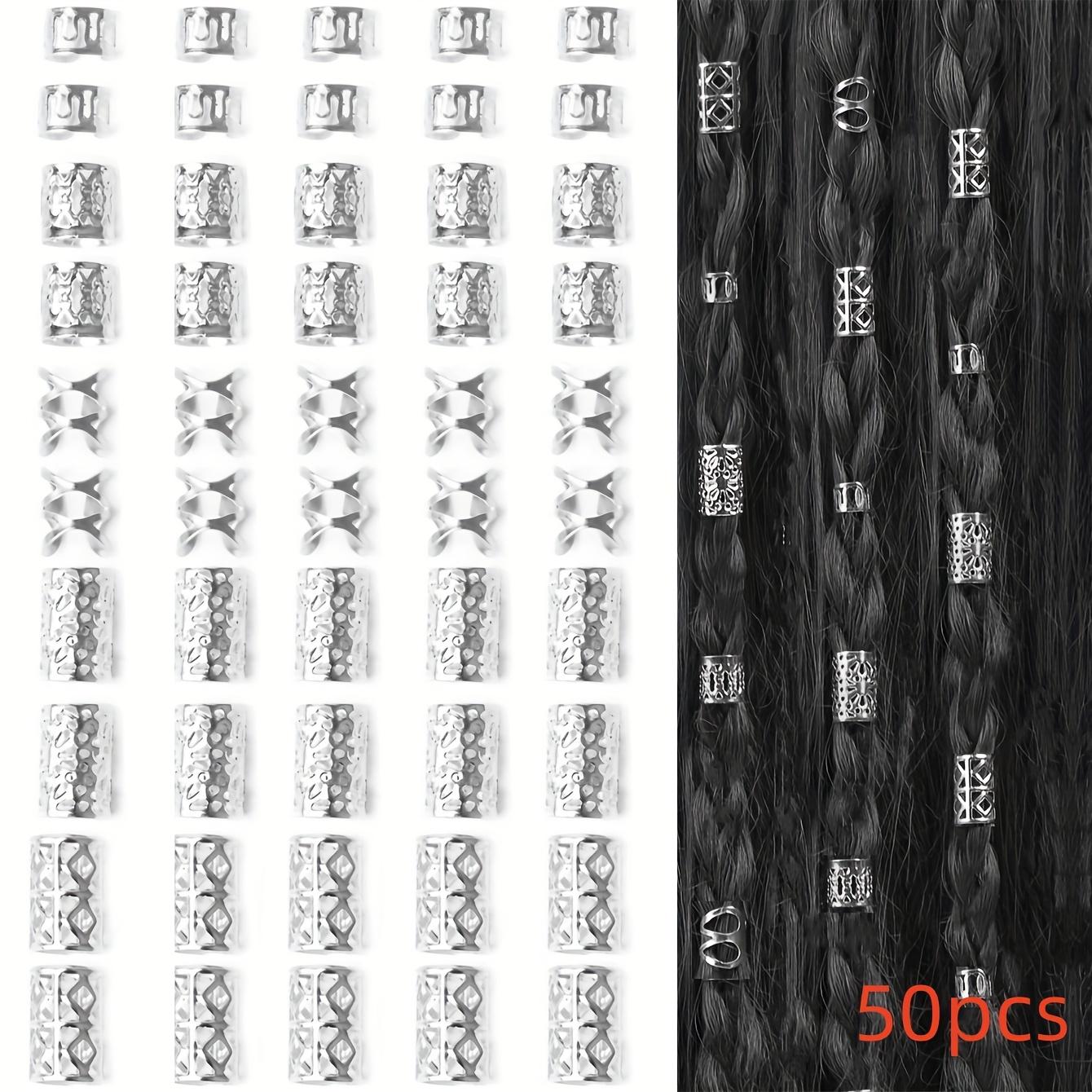 

50 шт. Мини-бусины для дредов в богемном стиле, винтажные полые кольца для волос, заколки-петли, аксессуары для волос, украшения для дредов для косичек серебряный