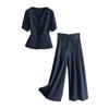 2023 Sommer Neu Elastischer Bund Weitbeiniger Rock Hose mit Bluse Zweiteiliges Set - Stil 9286