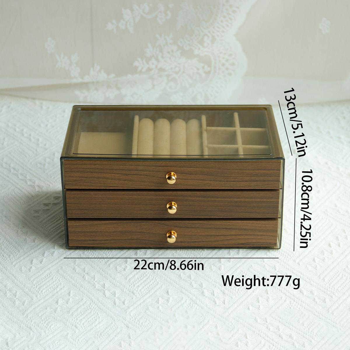Vintage Walnut Jewelry Organizer Earrings Necklace Dust Jewelry Box Home Desktop Large Capacity 3 Layer Jewelry Box