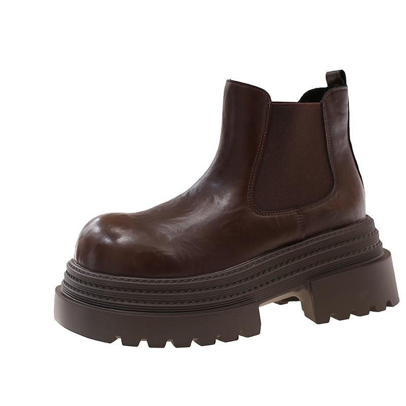 Thick-soled heightening Chelsea boots new thick heel small cigarette tube short boots British Martin boots women's