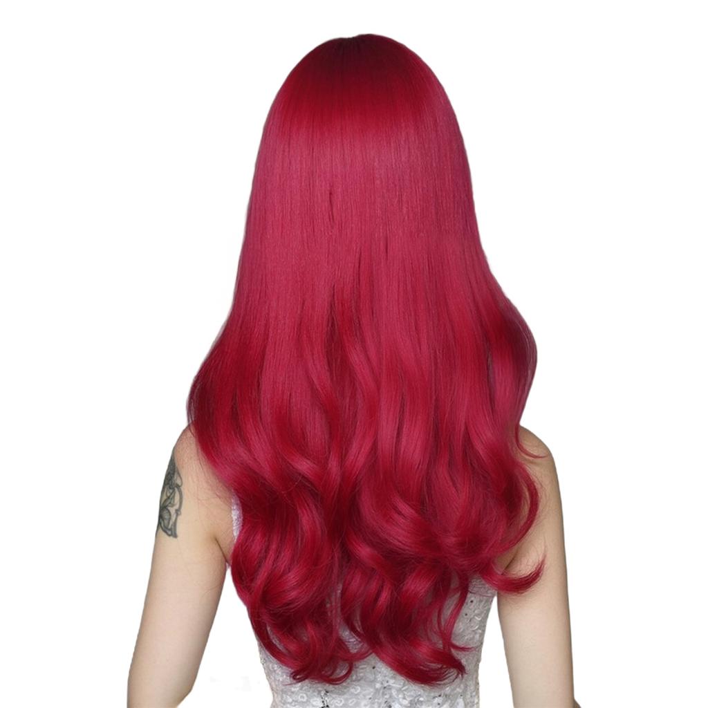 Wine Red Middle Part Wavy Wigs Realistic Cosplay Costume Wigs For Travel Celebrations Weddings
