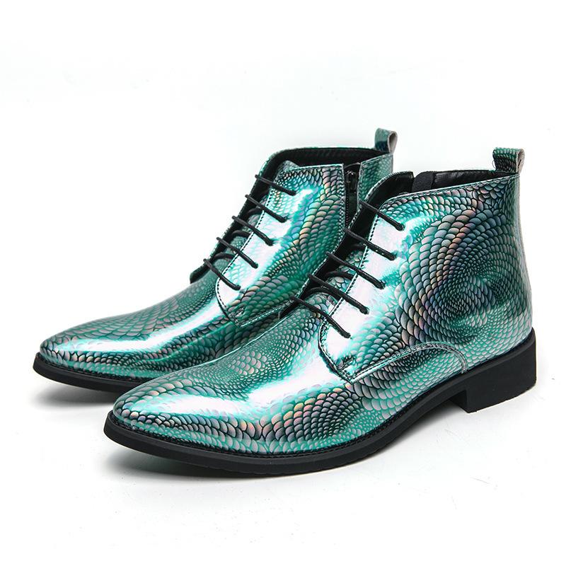 Western American Cowboy Boots New High-top Leather Shoes British High-top Leather Boots Autumn and Winter Green Pointed Leather Shoes