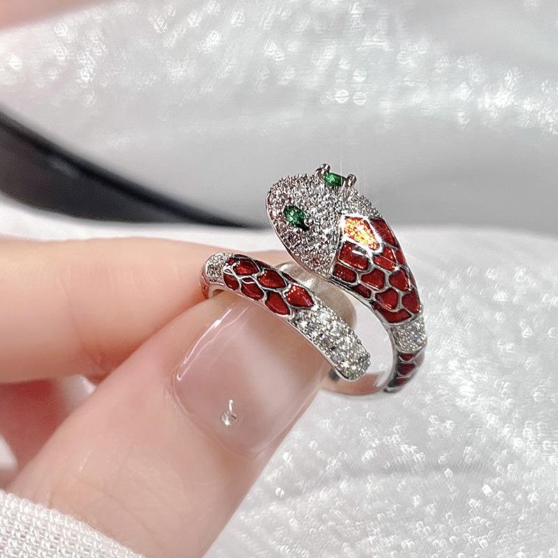 Red Enamel Oil Dripping Snake Ring, Cold Wind Opening Adjustable Cold Wind, High-End Accessories For Women
