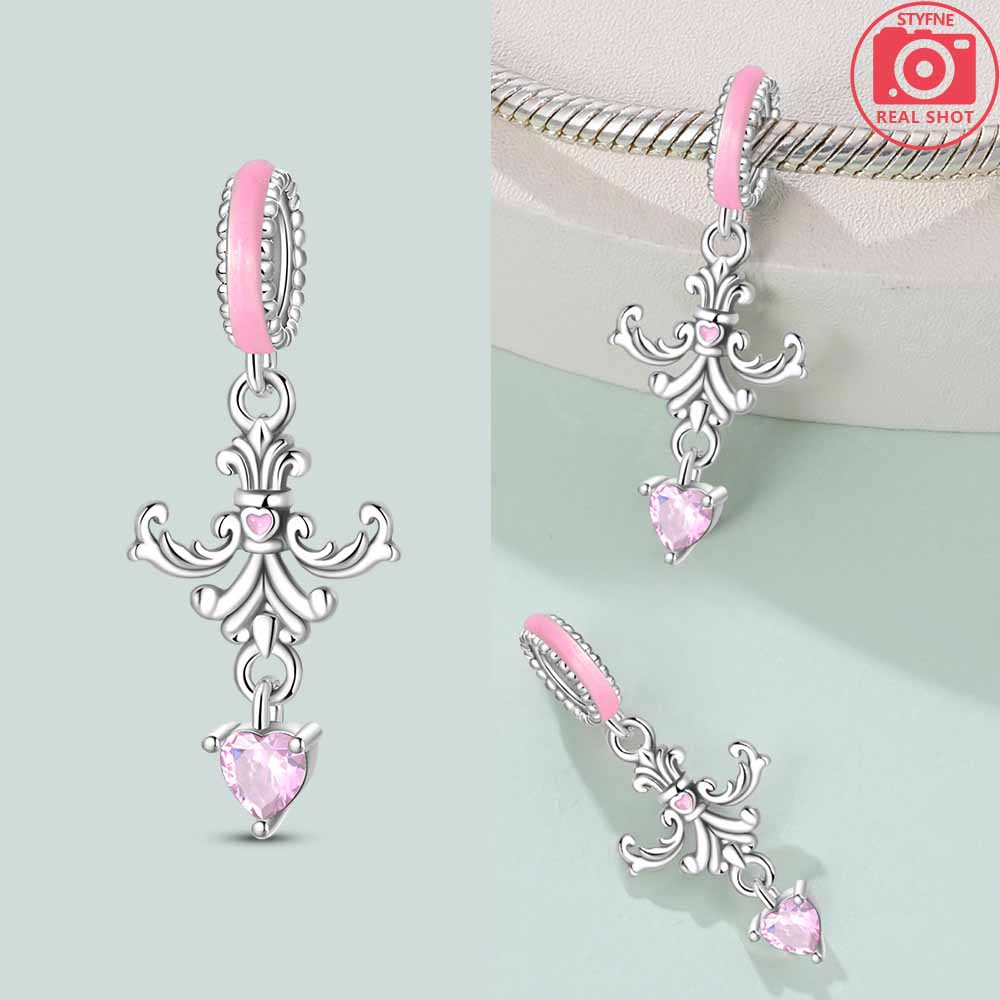 Copper Tea Party Pink Princess Series Charms Heart Bead Fit Original Bracelet For Women Diy Fine Jewelry Birthday Gift