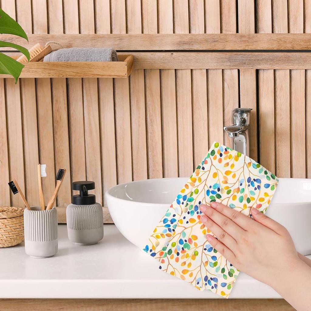 AnyDesign 100Pcs Colorful Leaves Guest Napkins Watercolor Leaf Branches Disposable Paper Napkins Dinner Hand Napkin for Home Kitchen Bathroom Holiday