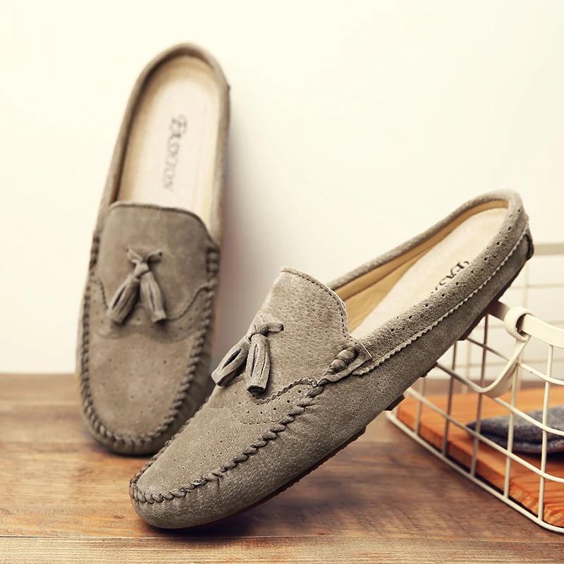 Fashion 2025 Half Slipper Men Loafers Luxury Suede Shoes Men Slippers Italian Fashion Lazy Boat Shoes Men Slip on Moccasins Muller Shoes