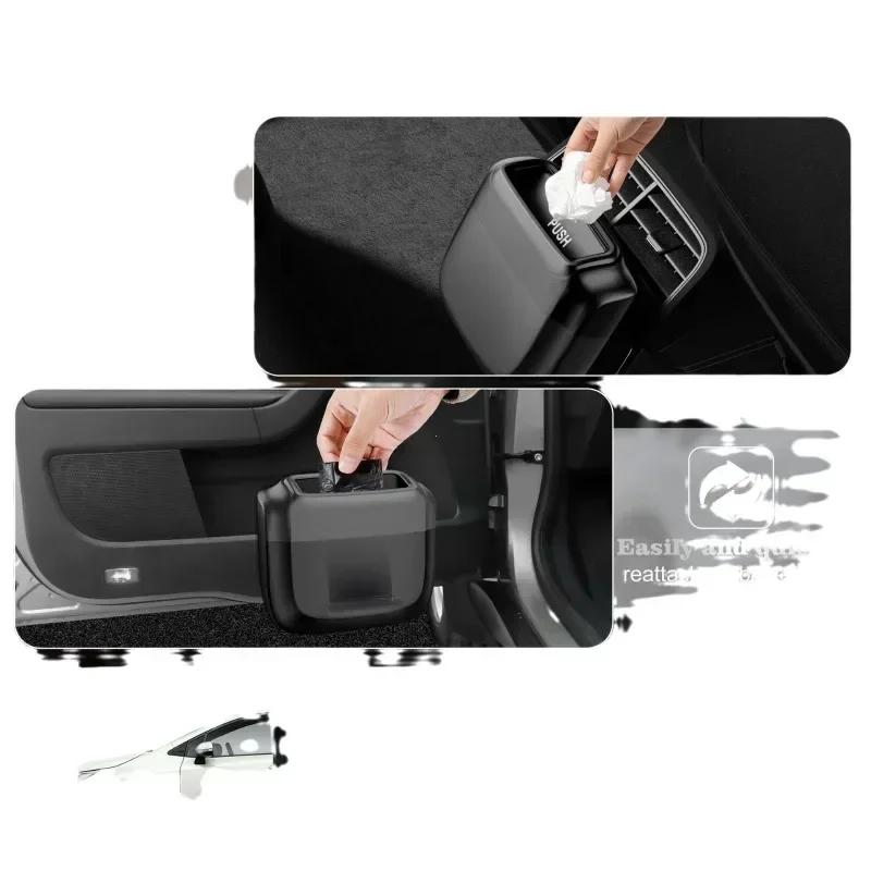 Car Trash Bin Hanging Vehicle Garbage Dust Case Storage Box Plastic Pressing Square Trash Can With Lid Auto Interior Supplies