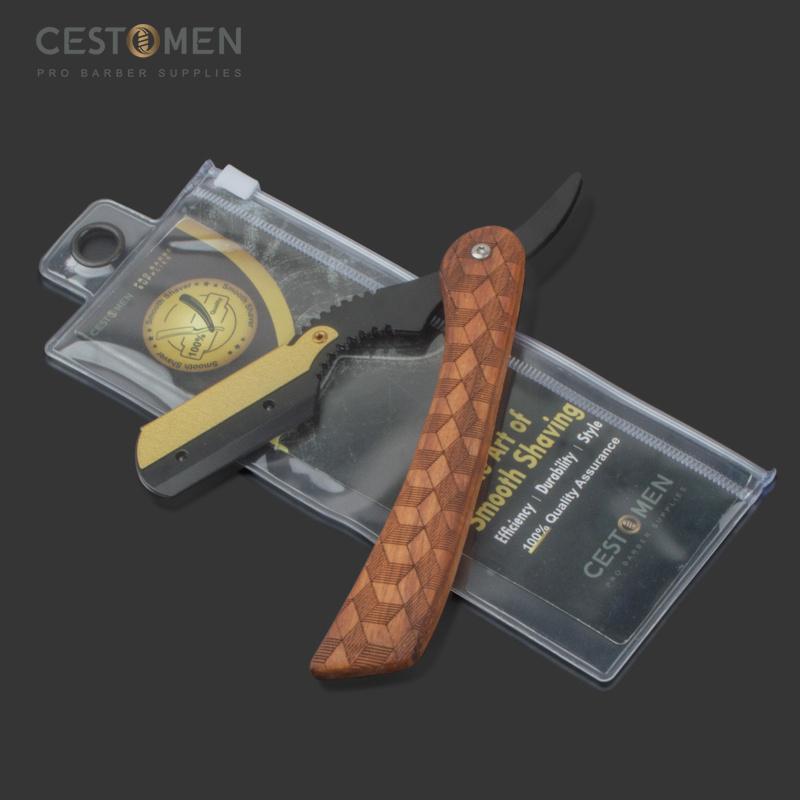 

CESTOMEN Складная опасная бритва с деревянной ручкой, безопасная парикмахерская, классический ручной работы, двойной держатель лезвия коричневый