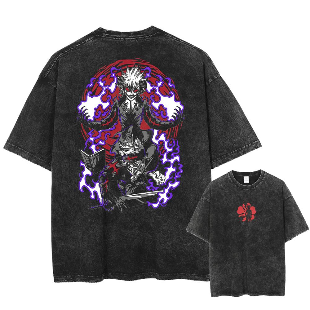 Men Women Black Clover T Shirt Asta Manga Tshirt Washed Cotton T-shirt Clothing Summer Short Sleeve Oversized Tees Streetwear