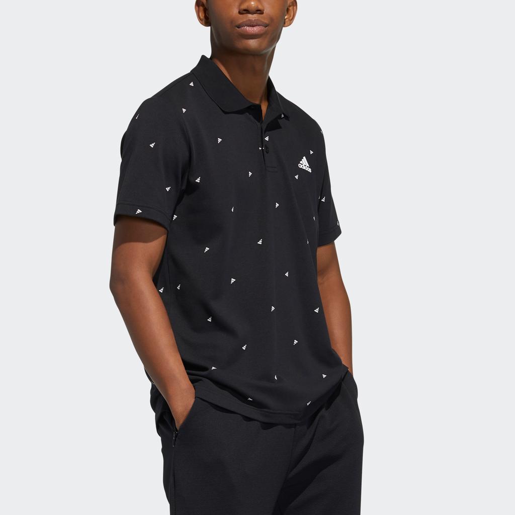 Adidas Aop Logo Print Training Sports Short Sleeve Polo Shirt Men Tops Black GP0994