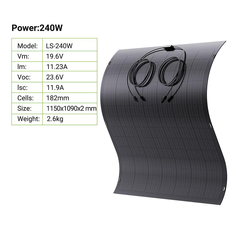 LIONSHEE LS-SP240 240W Panou Solar Flexibil 2 BUC, 17.55% Eficiență Ridicată, Pliabil până la 120°, Celulă Solară Mono 182x83mm