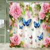 Butterfly and Floral Printed Shower Curtain Family Home Decoration Polyester Bathtub Curtain Bathroom Partition Room Curtain