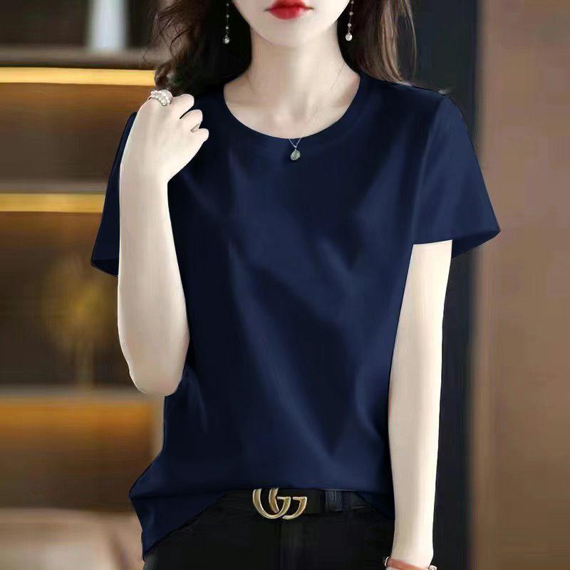 

Станция Национальный Стиль Новый Китайский Стиль Летние Топы с Круглым Вырезом Женские Футболки с Коротким Рукавом Большого Размера Внутренняя Базовая Рубашка Приталенная Футболка Рукав до Локтя Navy blue [paragraph pure color]] XL