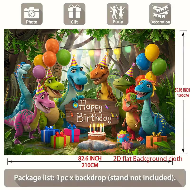 Cute Dinosaur Happy Birthday Backdrop Kids Jungle Theme Party Photography Background Banner for Boys Birthday